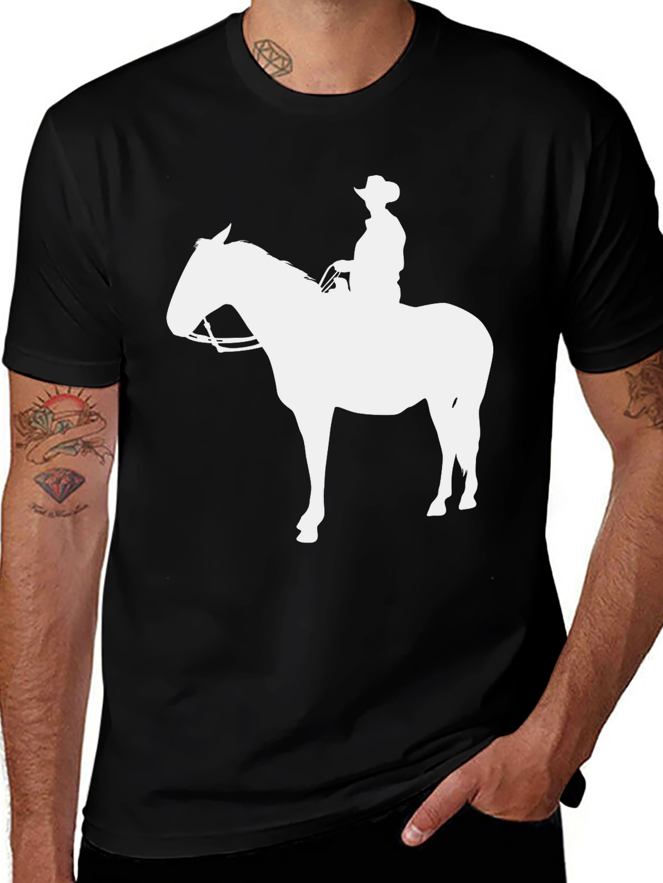 Variant 28 of Cowboy Horse Graphic Tee - Black Cotton Blend T-Shirt