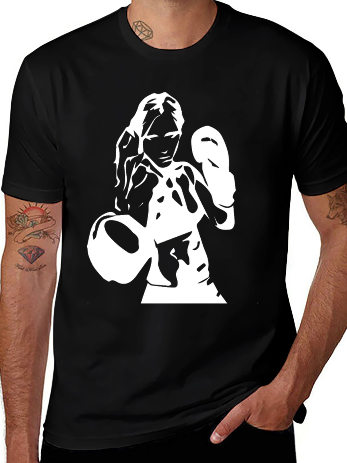 Variant 15 of Boxer Woman Graphic Tee - Black Cotton Shirt