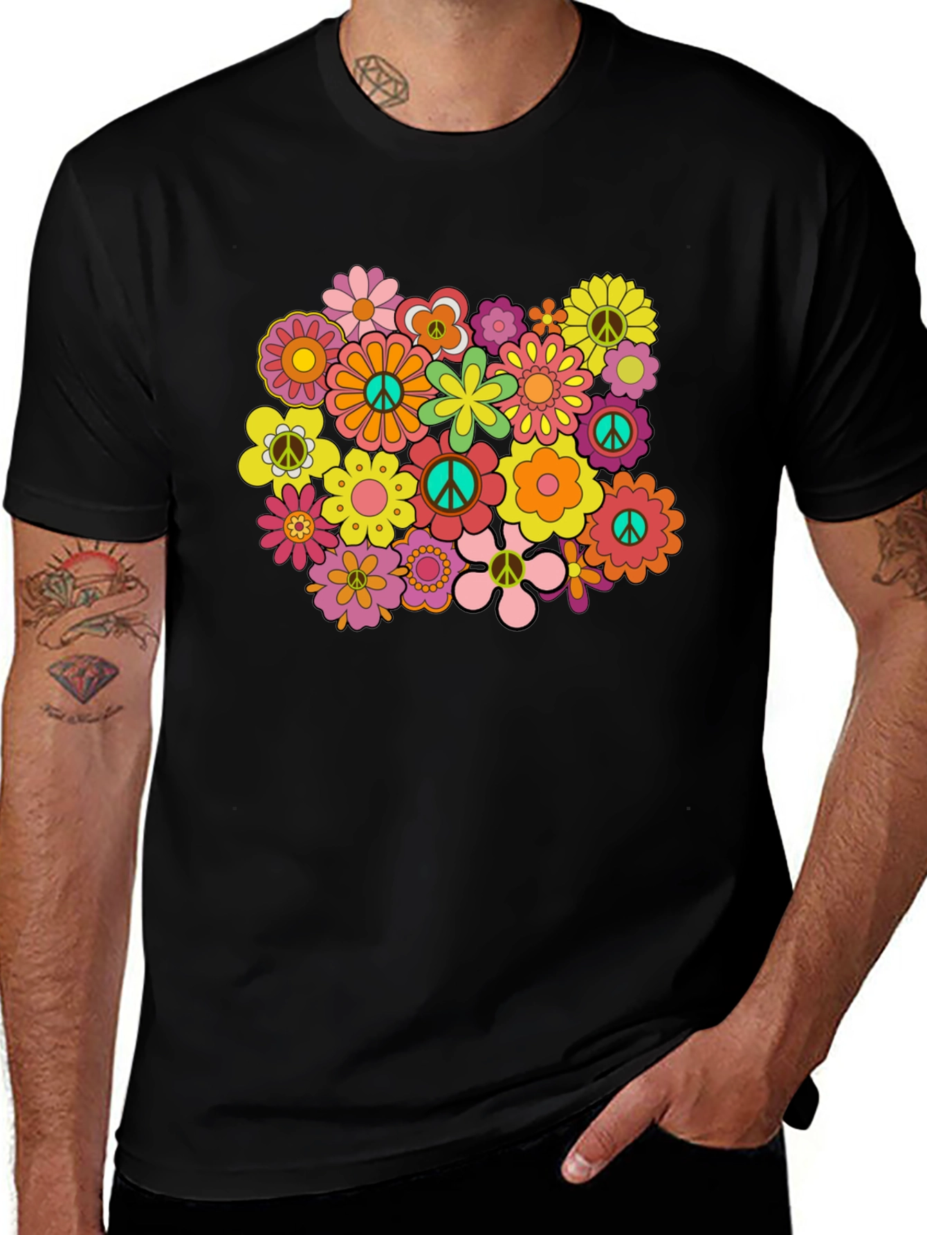 Variant 29 of Groovy Flower Power Peace Sign T-Shirt