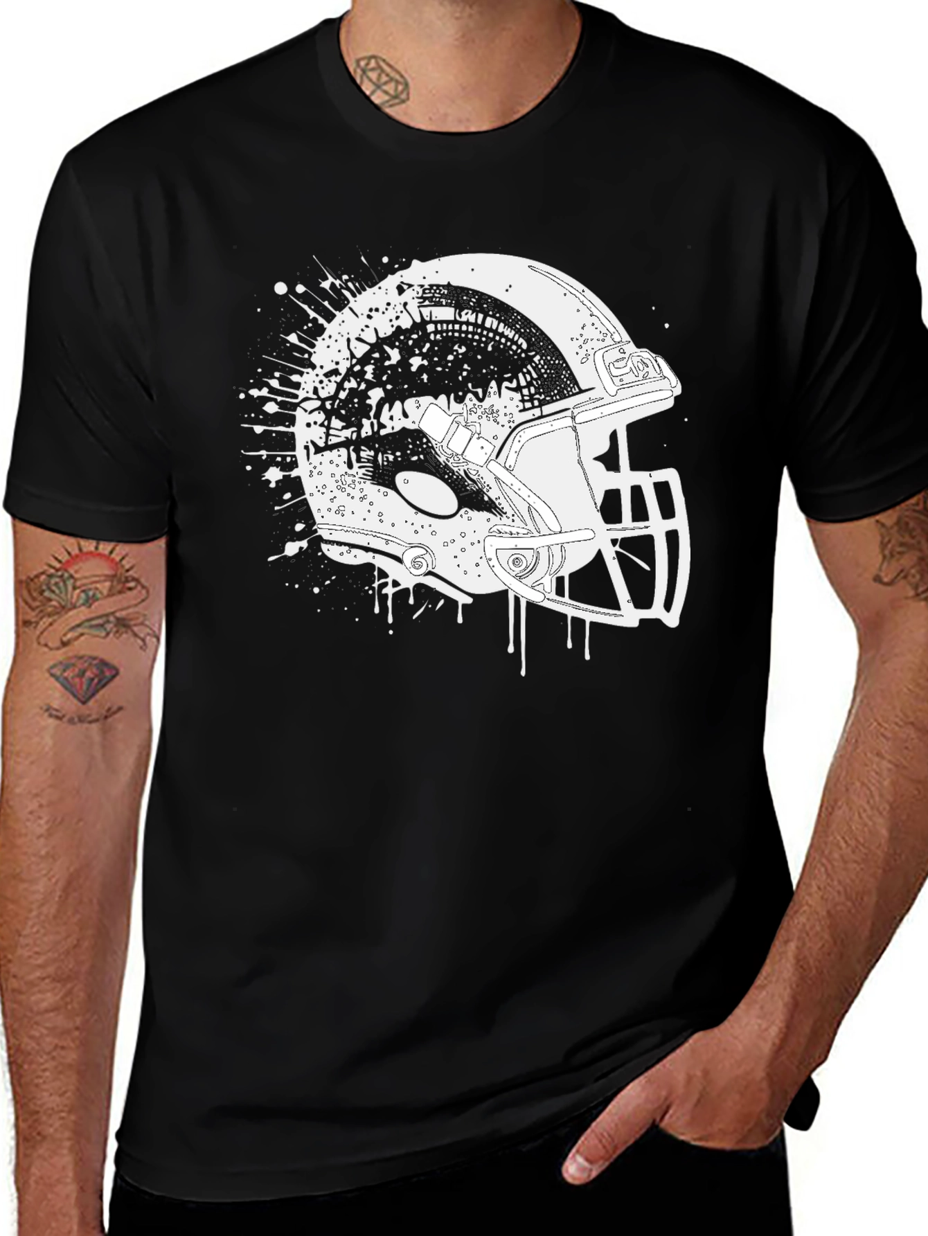 Variant 23 of Graphic Football Helmet Tee - Stylish Black Cotton T-Shirt