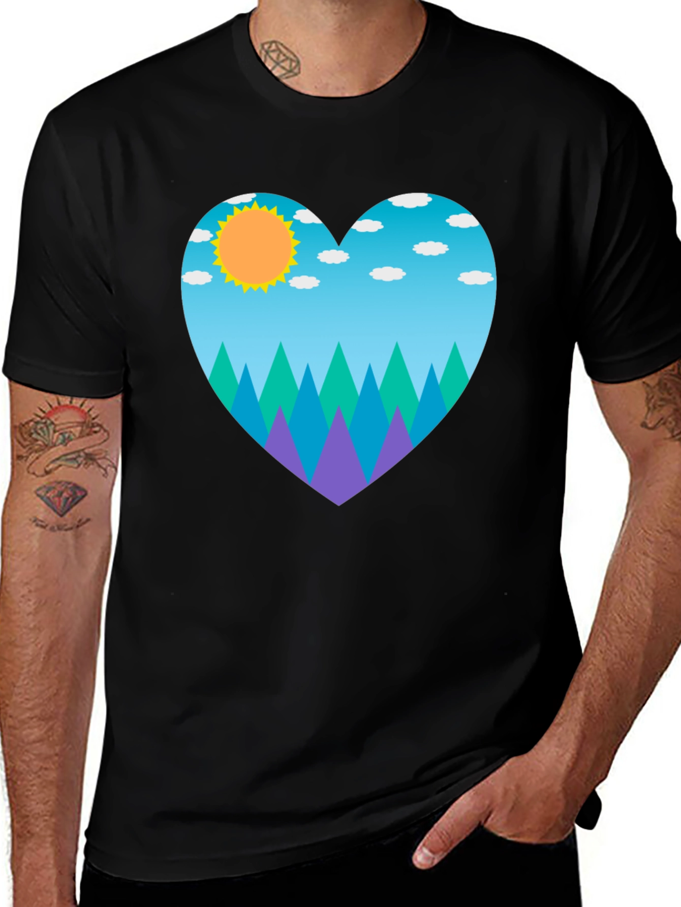 Variant 22 of Nature Heart T-Shirt - Black Cotton Tee