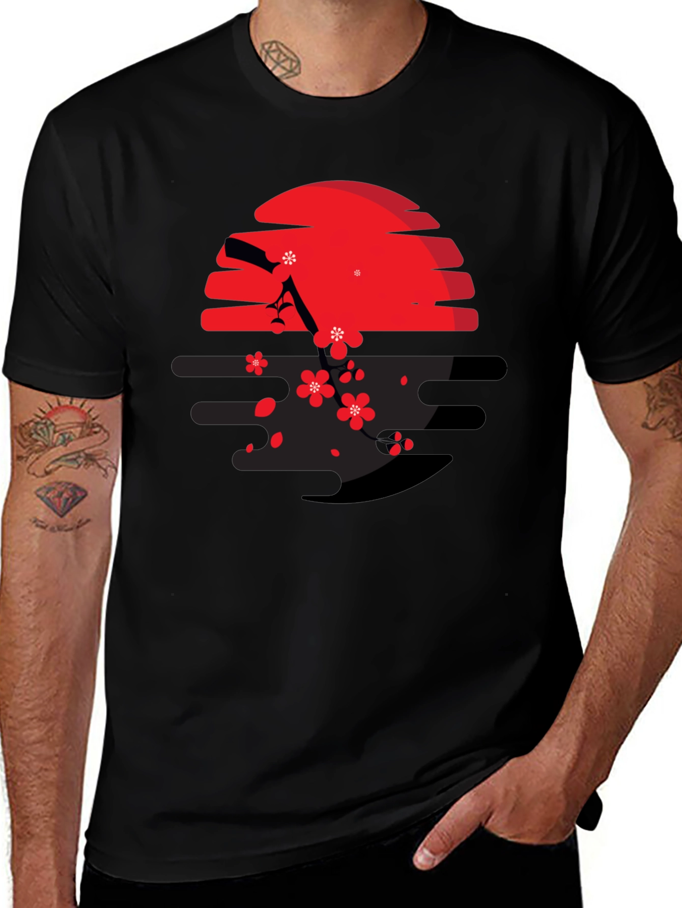 Red Sun & Cherry Blossom Graphic Tee