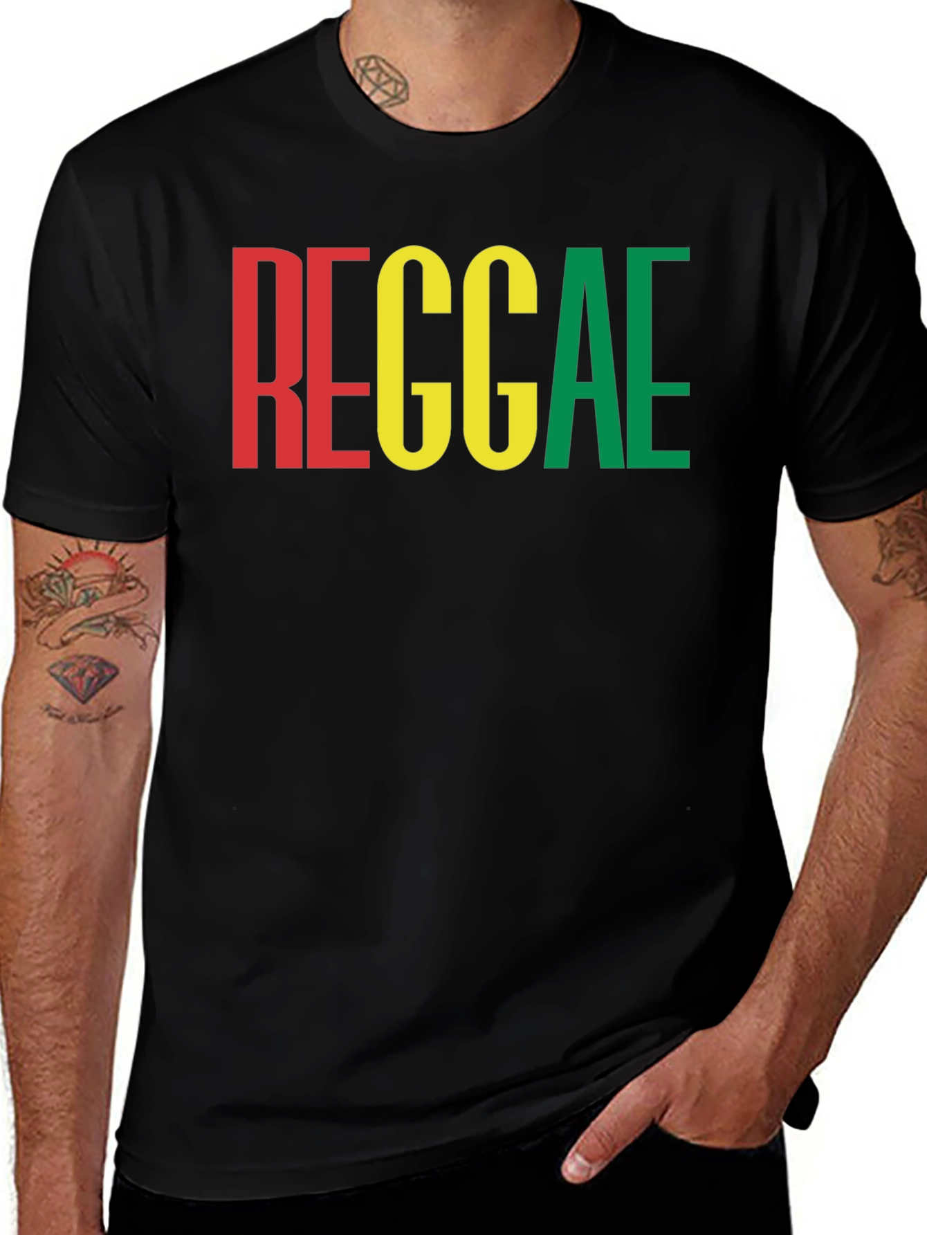 Variant 2 of Reggae Rasta T-Shirt - Red Yellow Green Graphic Tee