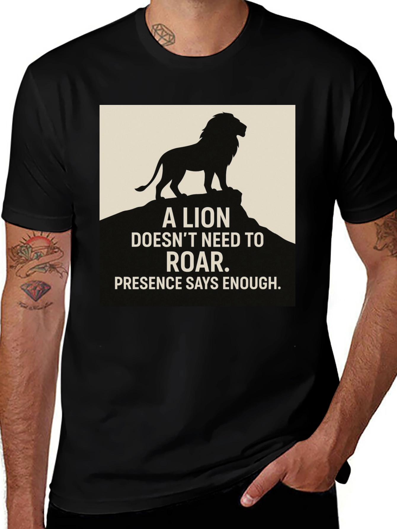 Variant 19 of Lion Presence Graphic T-Shirt - Motivational Men's Tee