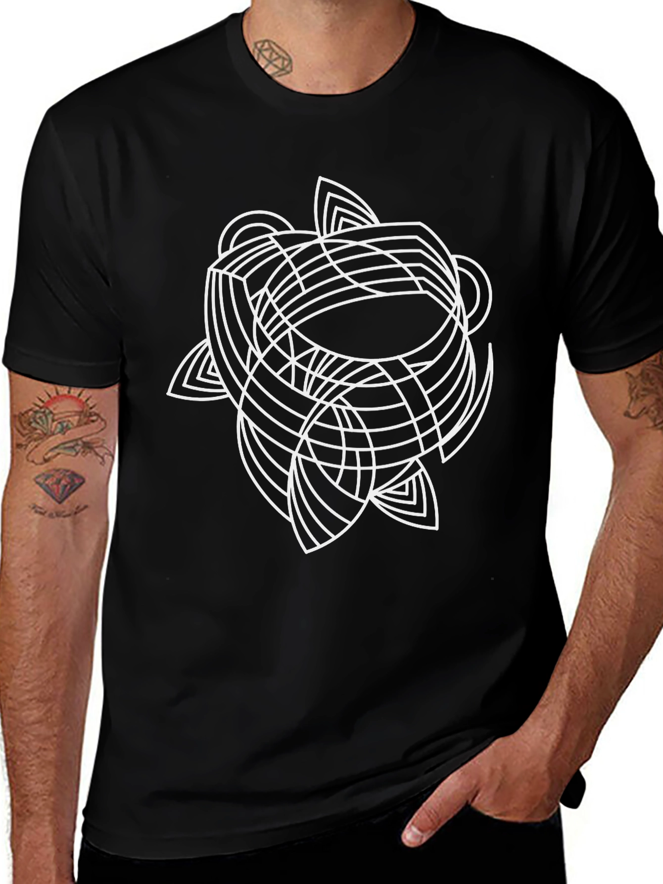 Variant 5 of Geometric Line Art Black T-Shirt - Modern Minimalist Style