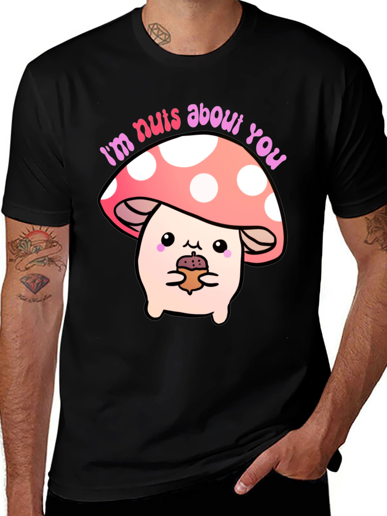 Black I'm Nuts About You Mushroom Graphic Tee main image
