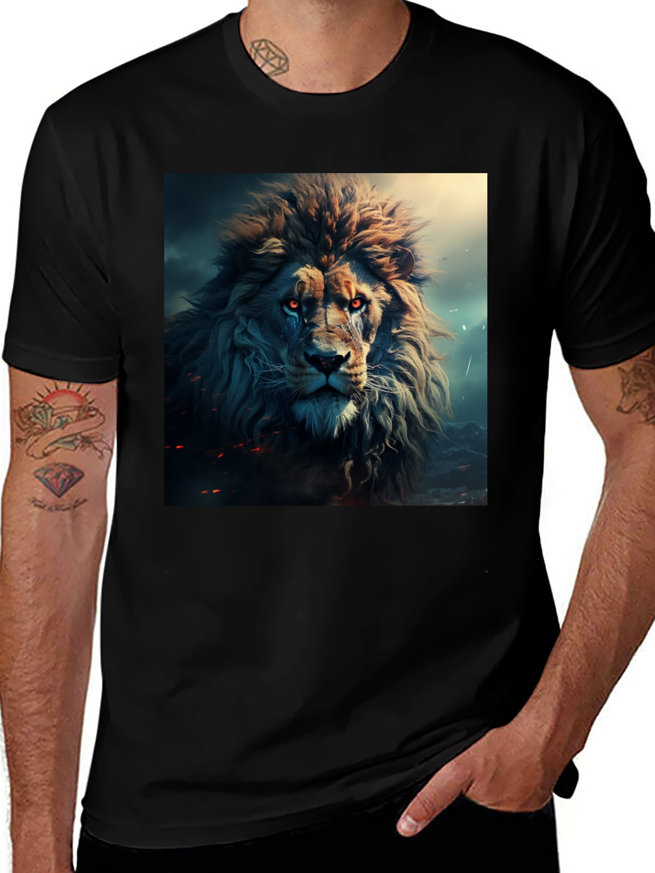 Variant 27 of Lion Graphic Black T-Shirt - Bold Animal Print Tee