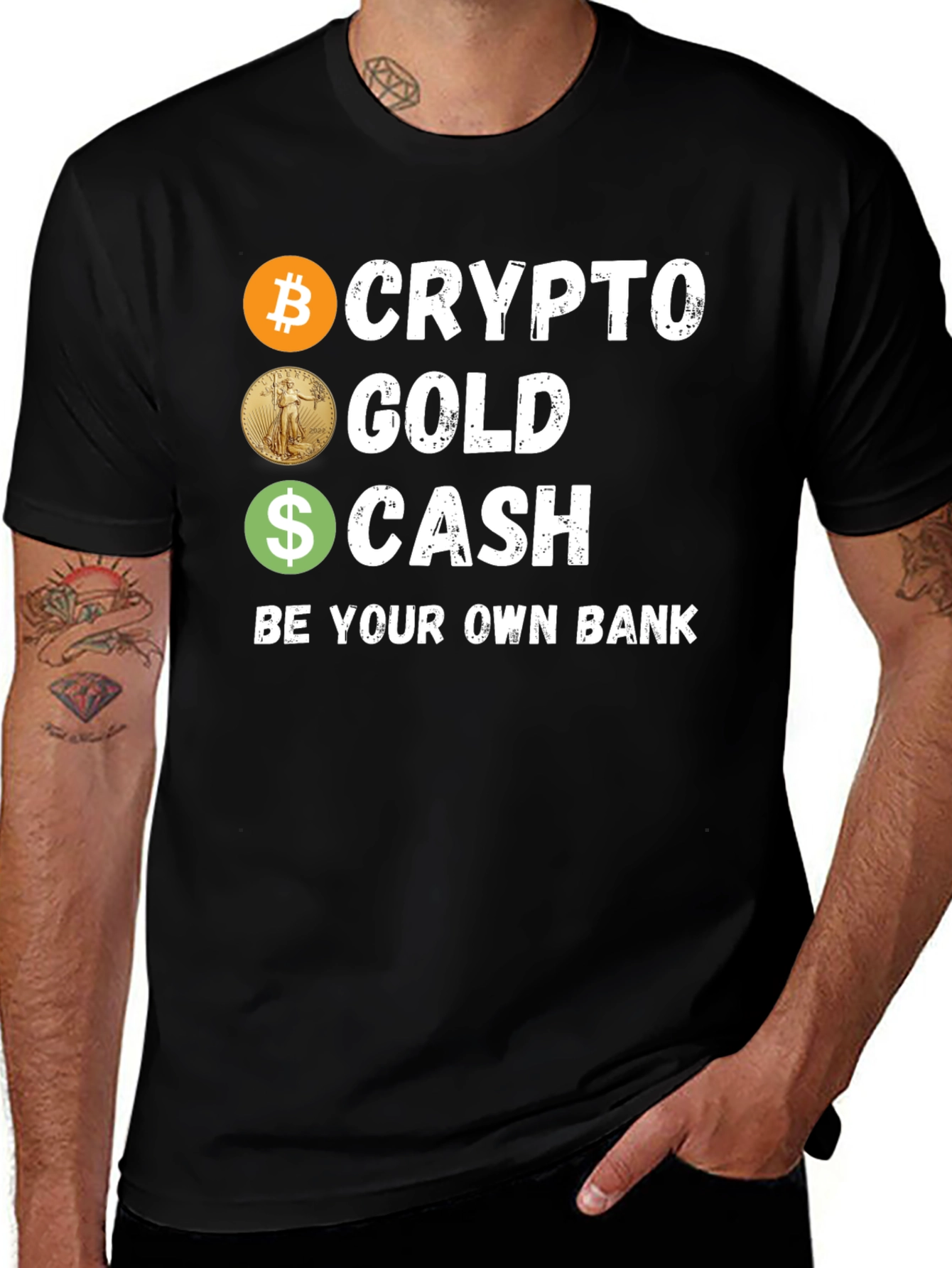 Variant 28 of Crypto Gold Cash T-Shirt Be Your Own Bank Tee
