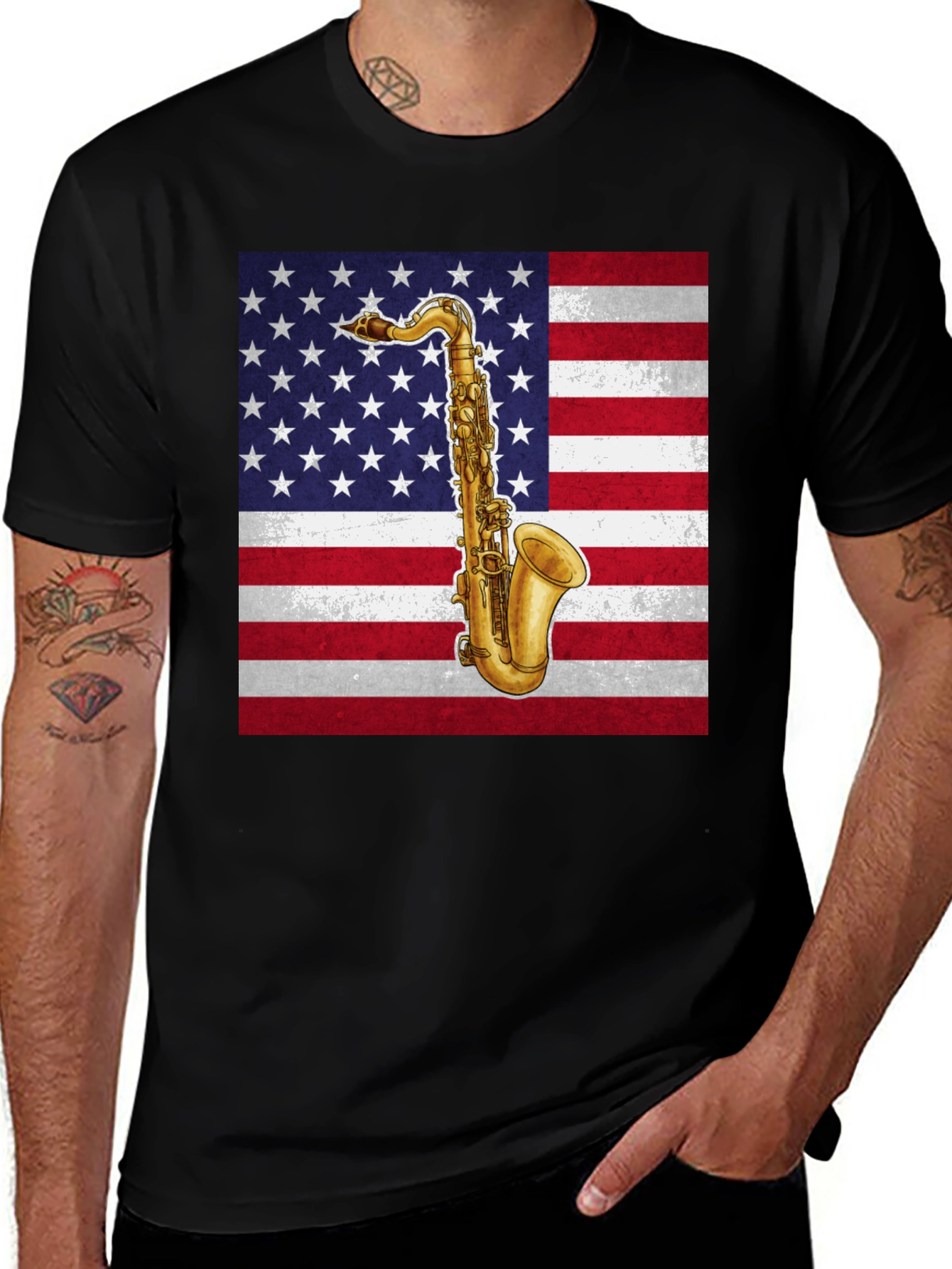 Variant 24 of Saxophone American Flag Graphic Tee