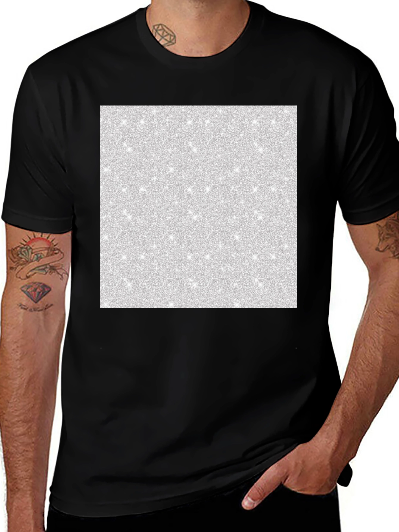 Men's Black T-Shirt with Abstract Glitter Square Design