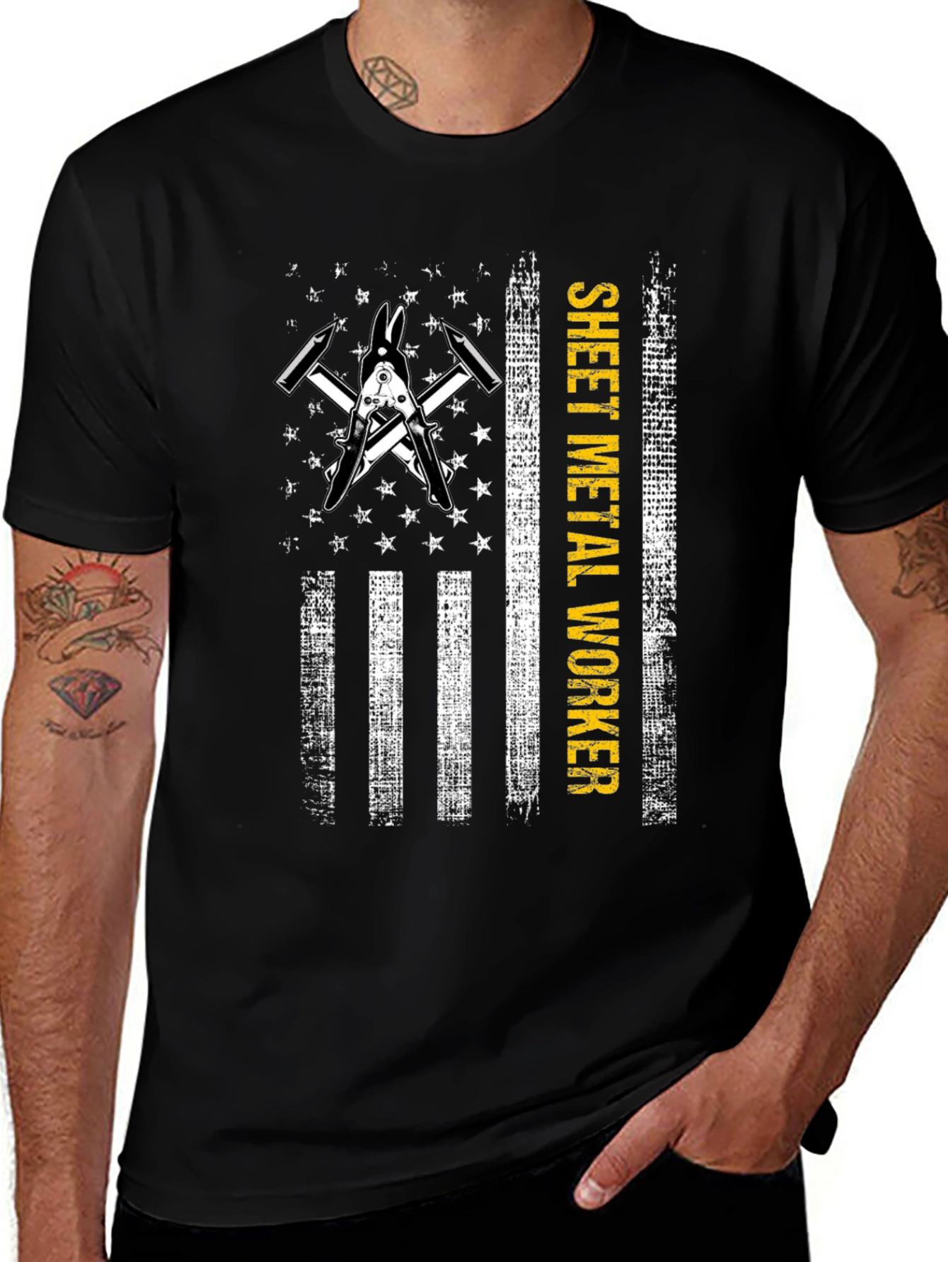 Variant 24 of Sheet Metal Worker American Flag Graphic T-Shirt