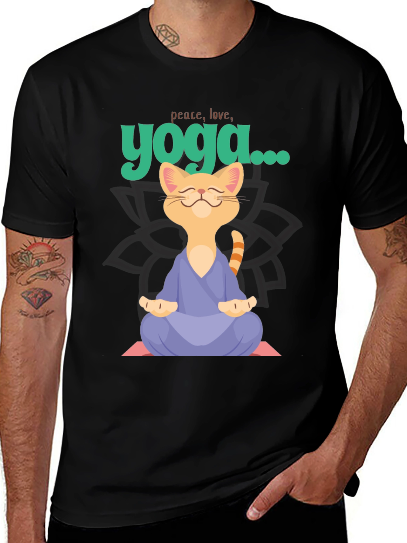 Variant 26 of Peace, Love, Yoga Cat Graphic Tee