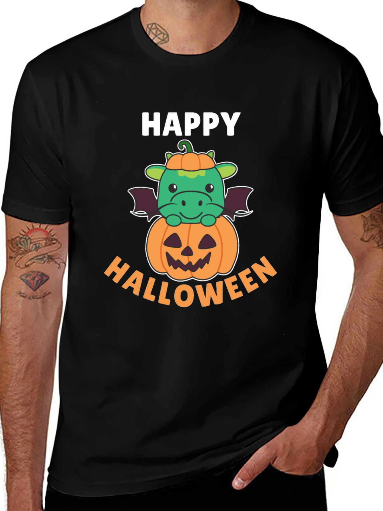 Variant 23 of Happy Halloween Dragon on Pumpkin Men's T-Shirt