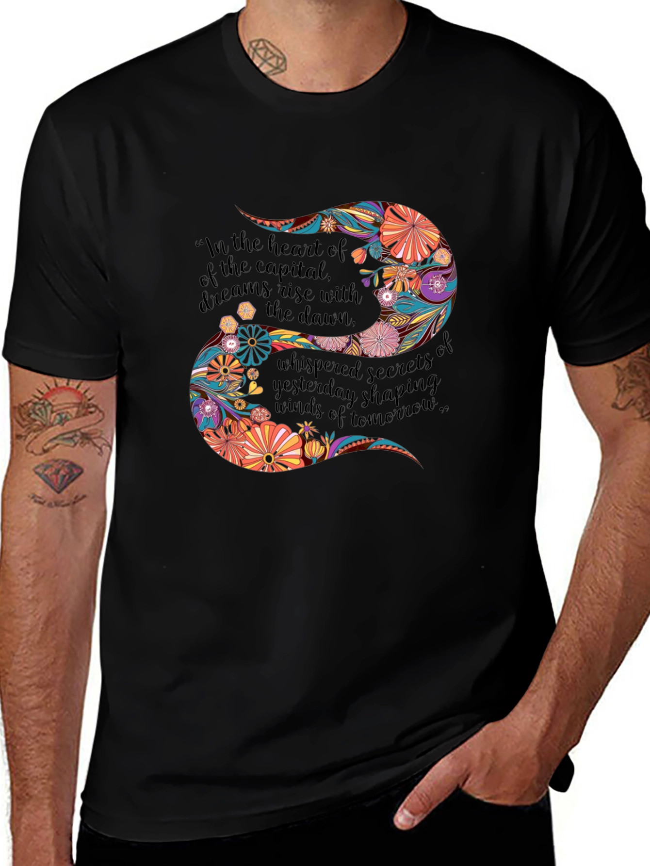 Variant 21 of Floral Text Print T-Shirt - Capital Dreams Design