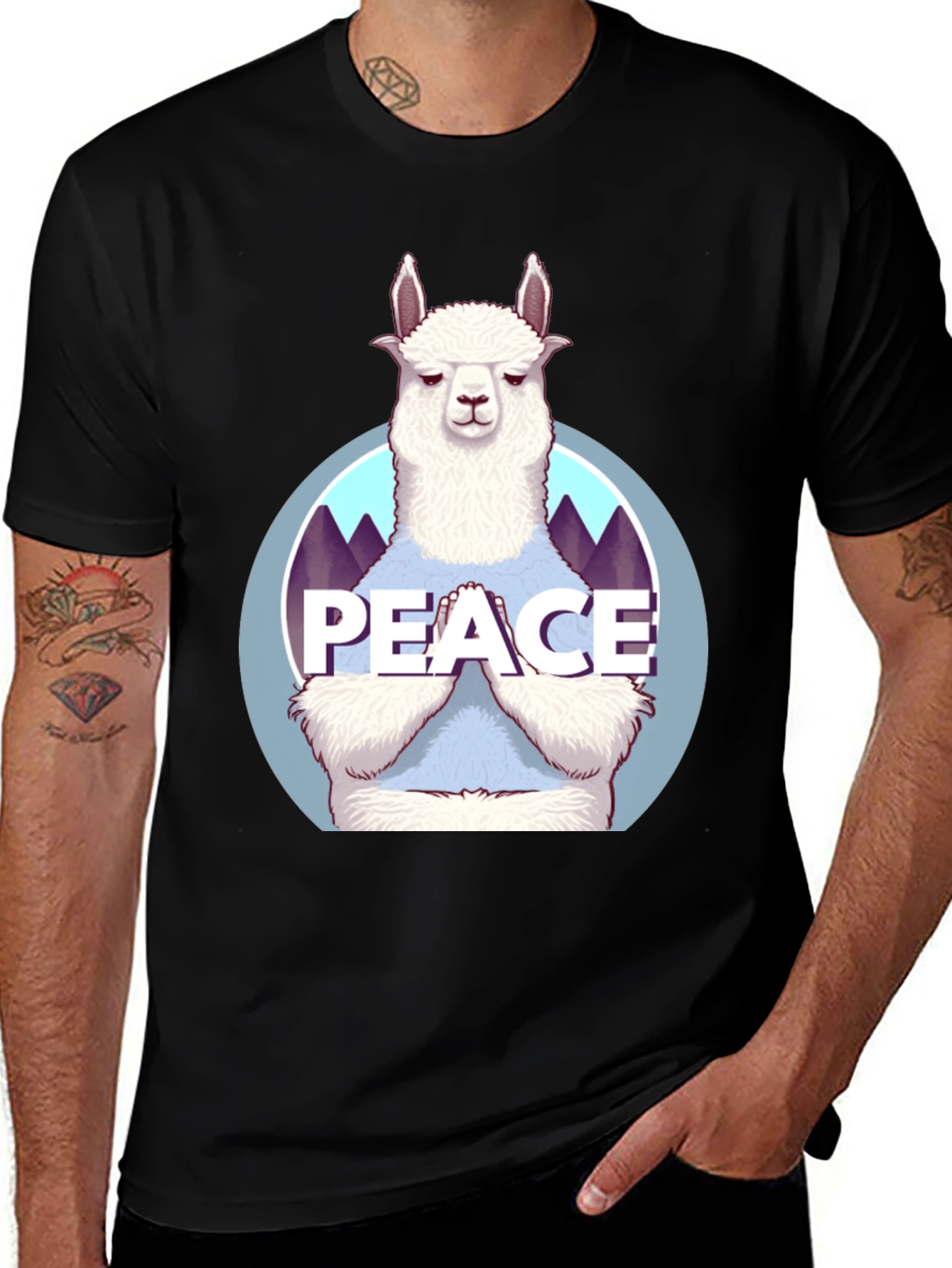 Variant 26 of Peace Llama T-Shirt - Men's Black Tee
