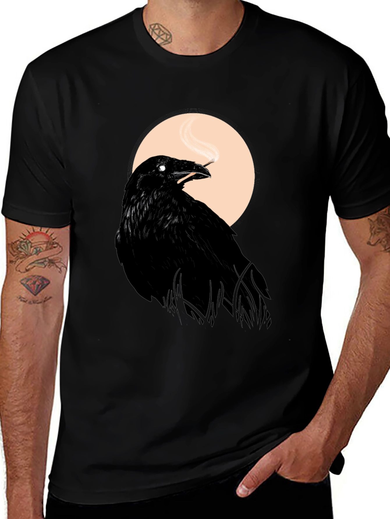 Variant 24 of Raven Smoking Graphic Tee - Cool Bird T-Shirt