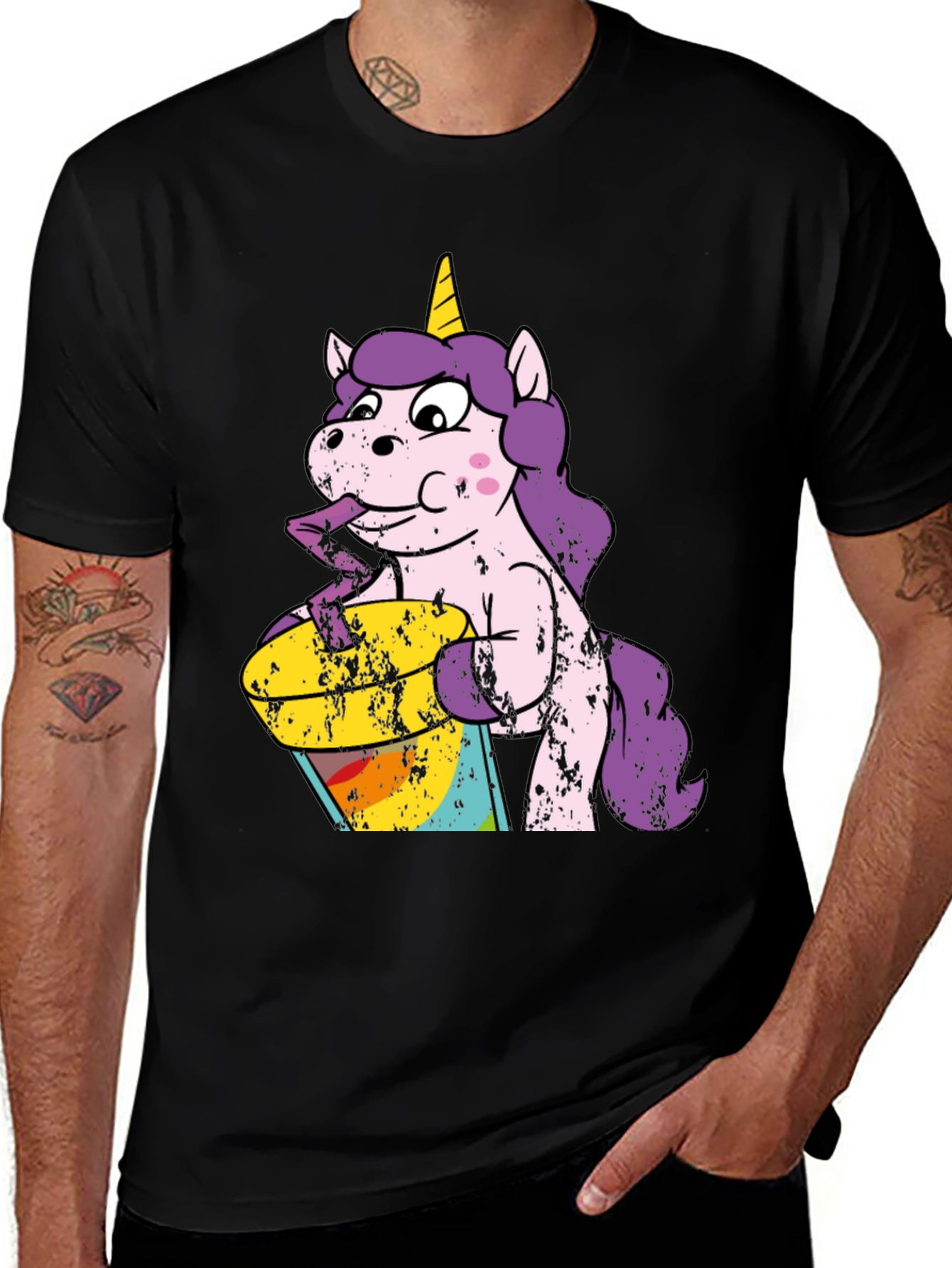 Variant 7 of Unicorn Drinking Rainbow Juice Graphic T-Shirt