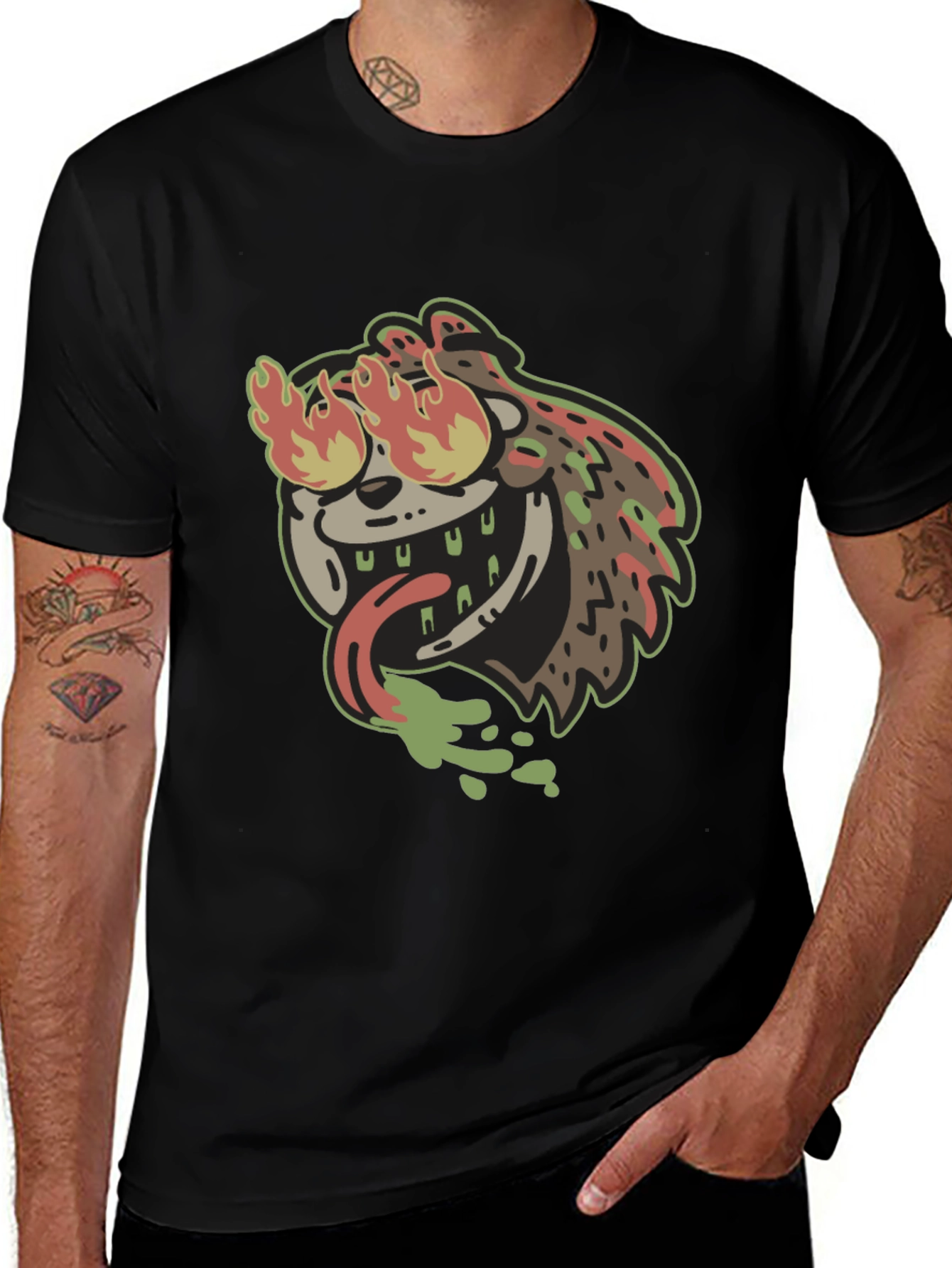 Variant 21 of Fiery Cartoon Character Black T-Shirt