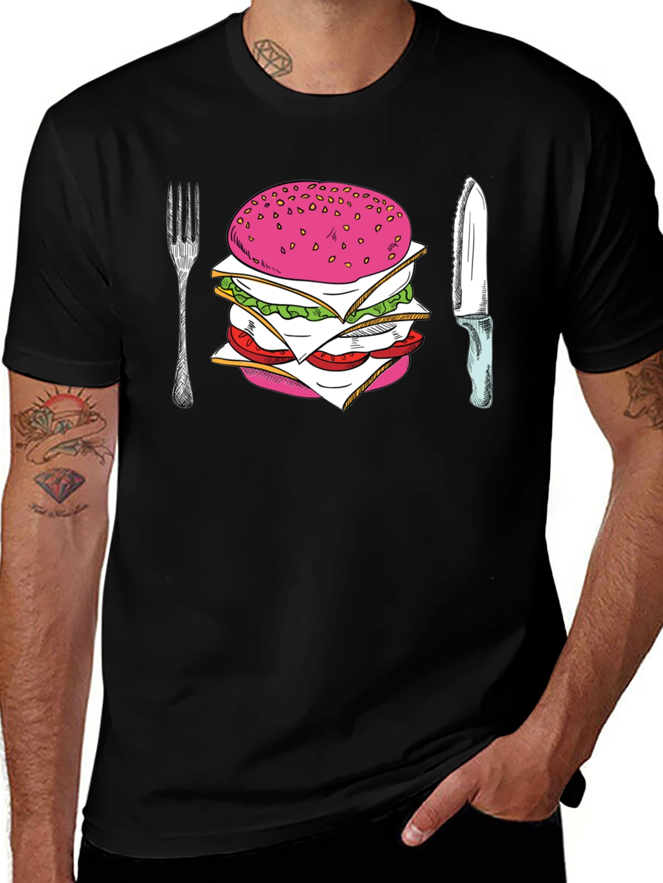 Pink Burger Graphic Tee - Foodie T-Shirt