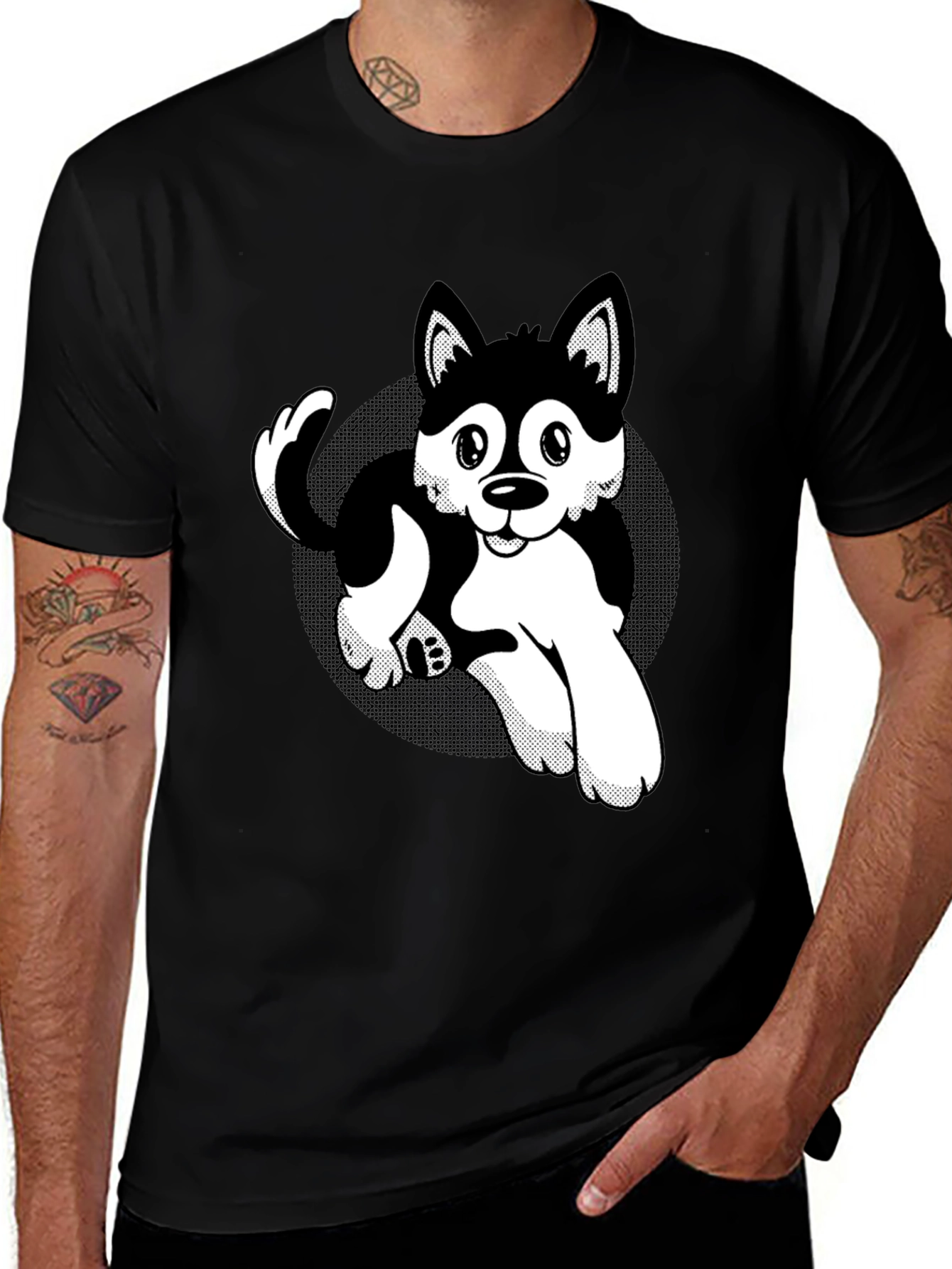 Variant 14 of Cartoon Husky Black T-Shirt