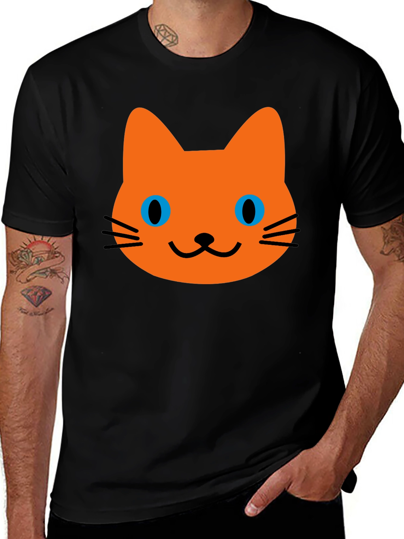 Variant 14 of Cute Cat Graphic T-Shirt - Men's Black Tee