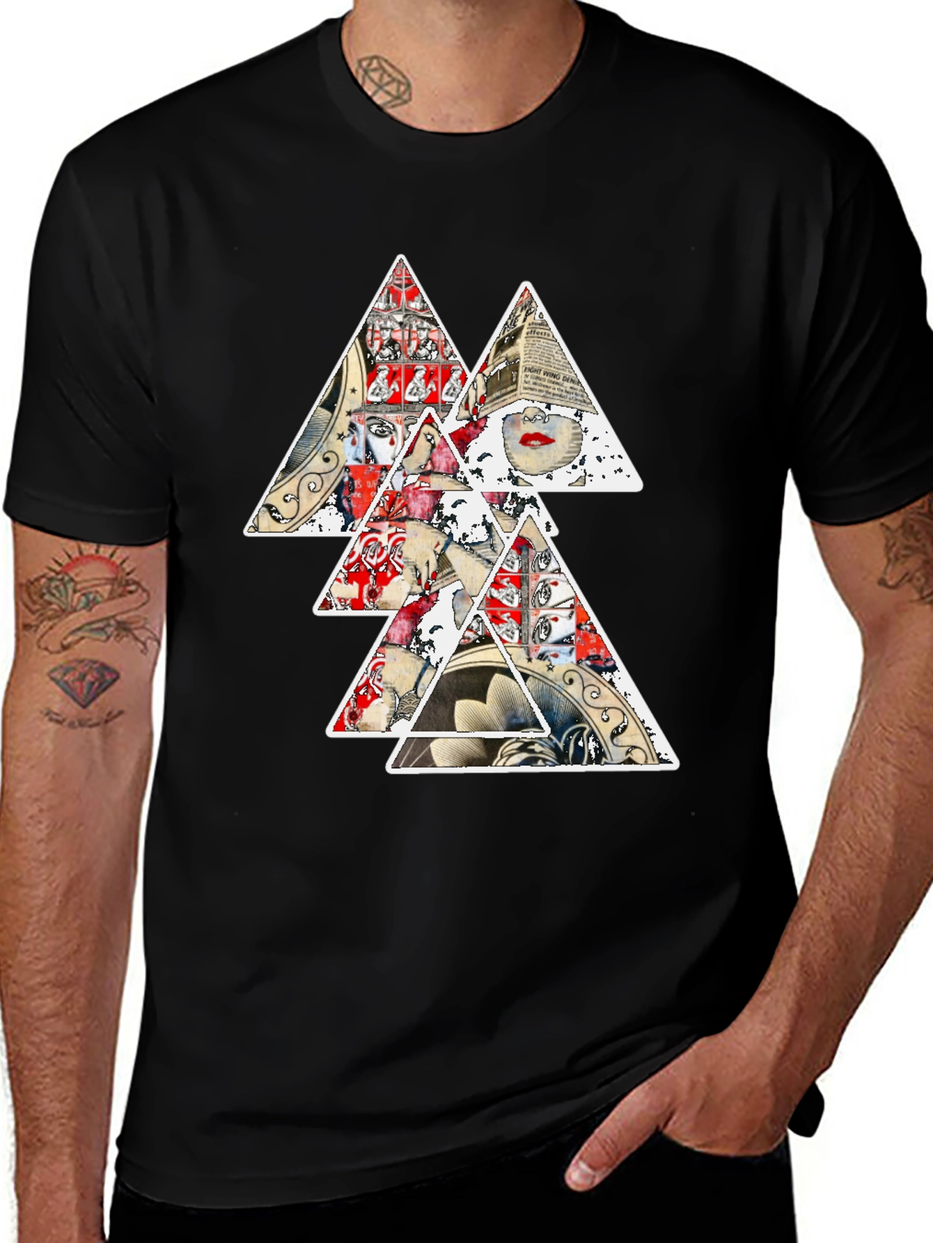 Variant 23 of Abstract Triangle Graphic Print Black T-Shirt