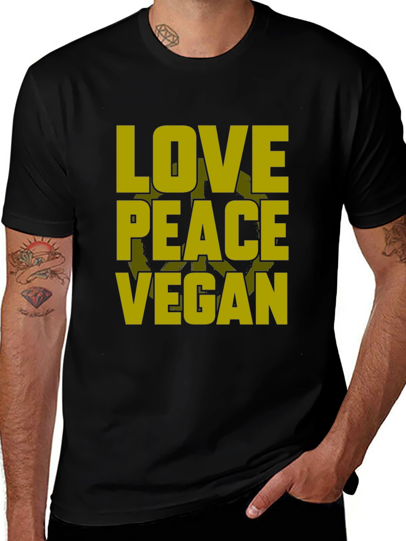 Variant 23 of Love Peace Vegan Graphic Tee - Black