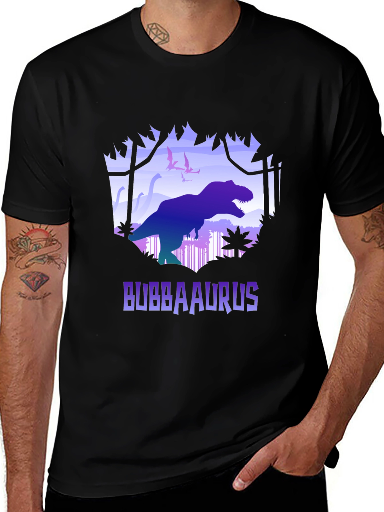 Variant 27 of Bubbaaurus Dinosaur Graphic T-Shirt - Black