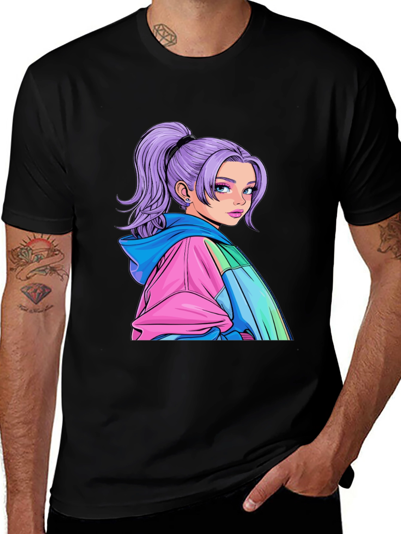 Variant 22 of Anime Girl Graphic Black T-Shirt