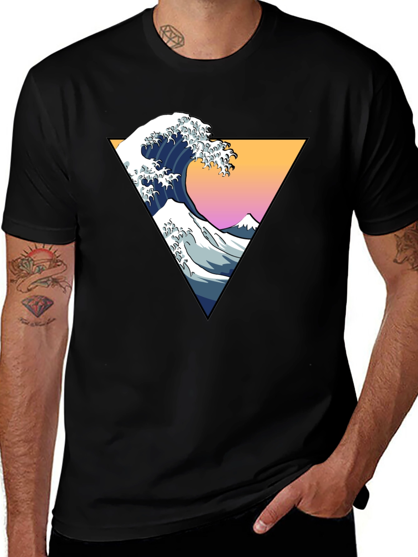 Variant 12 of Great Wave Graphic Tee - Stylish Men's Black T-Shirt