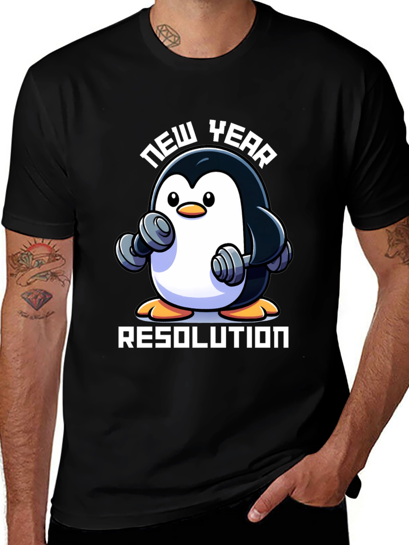 Variant 23 of New Year Penguin Workout T-Shirt - Resolution Ready!