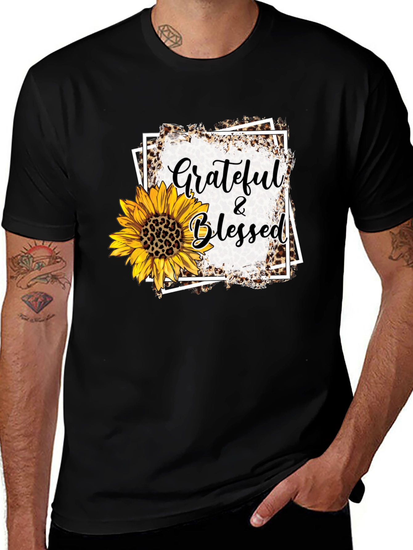 Grateful & Blessed Sunflower Graphic Tee