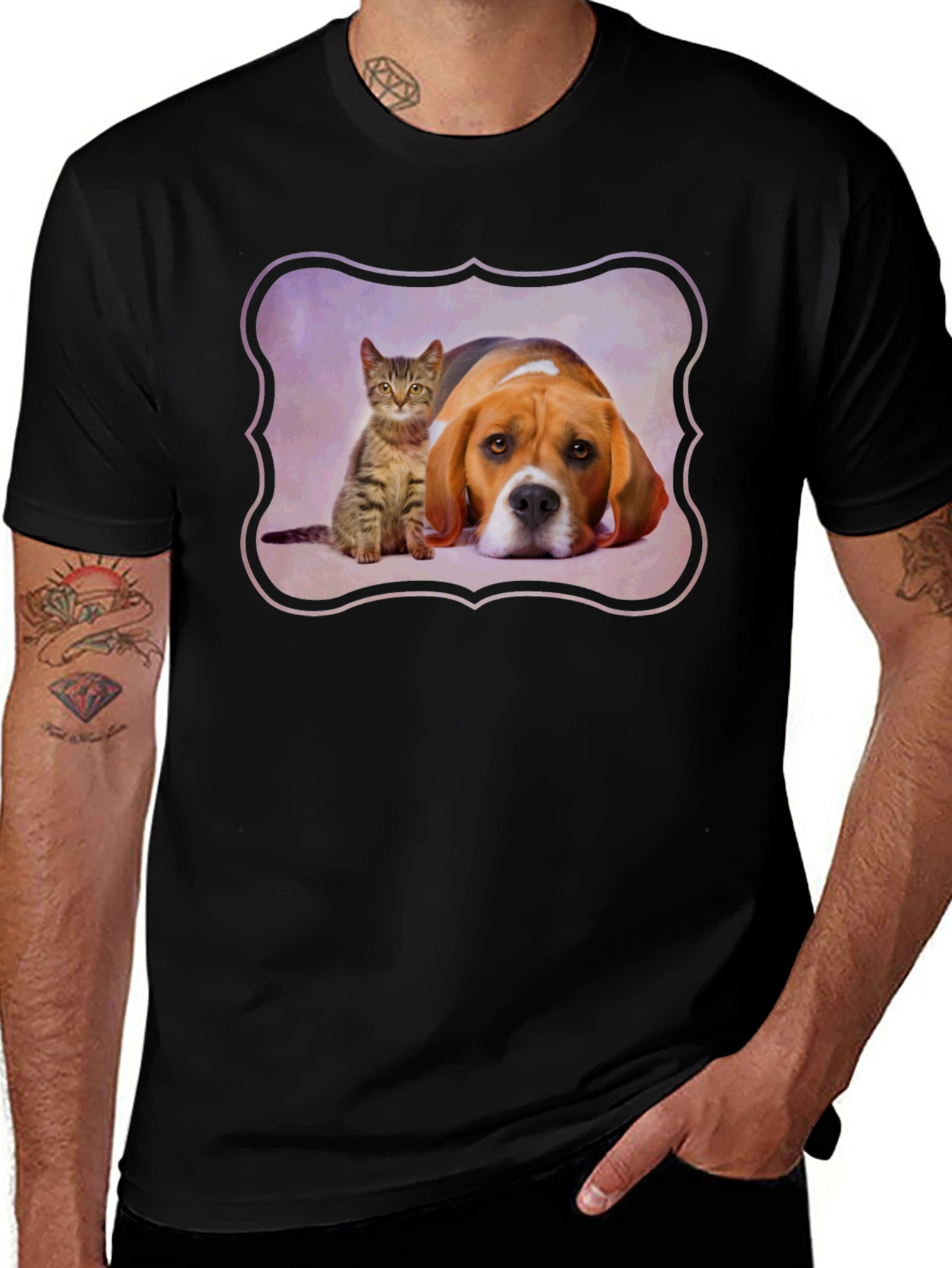 Variant 28 of Cat and Dog Graphic T-Shirt - Black