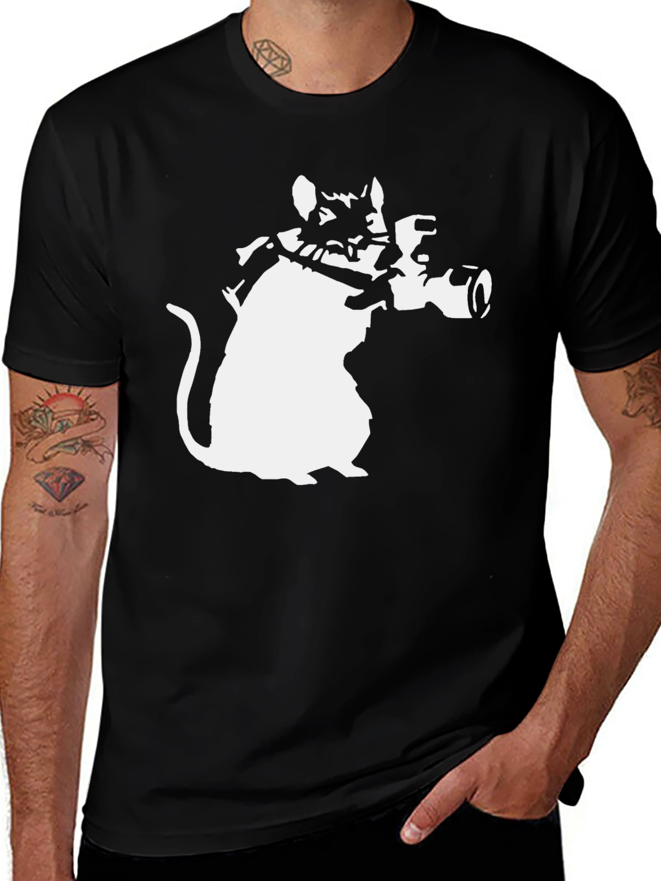 Banksy Rat Bazooka Graphic Tee - Black Cotton T-Shirt