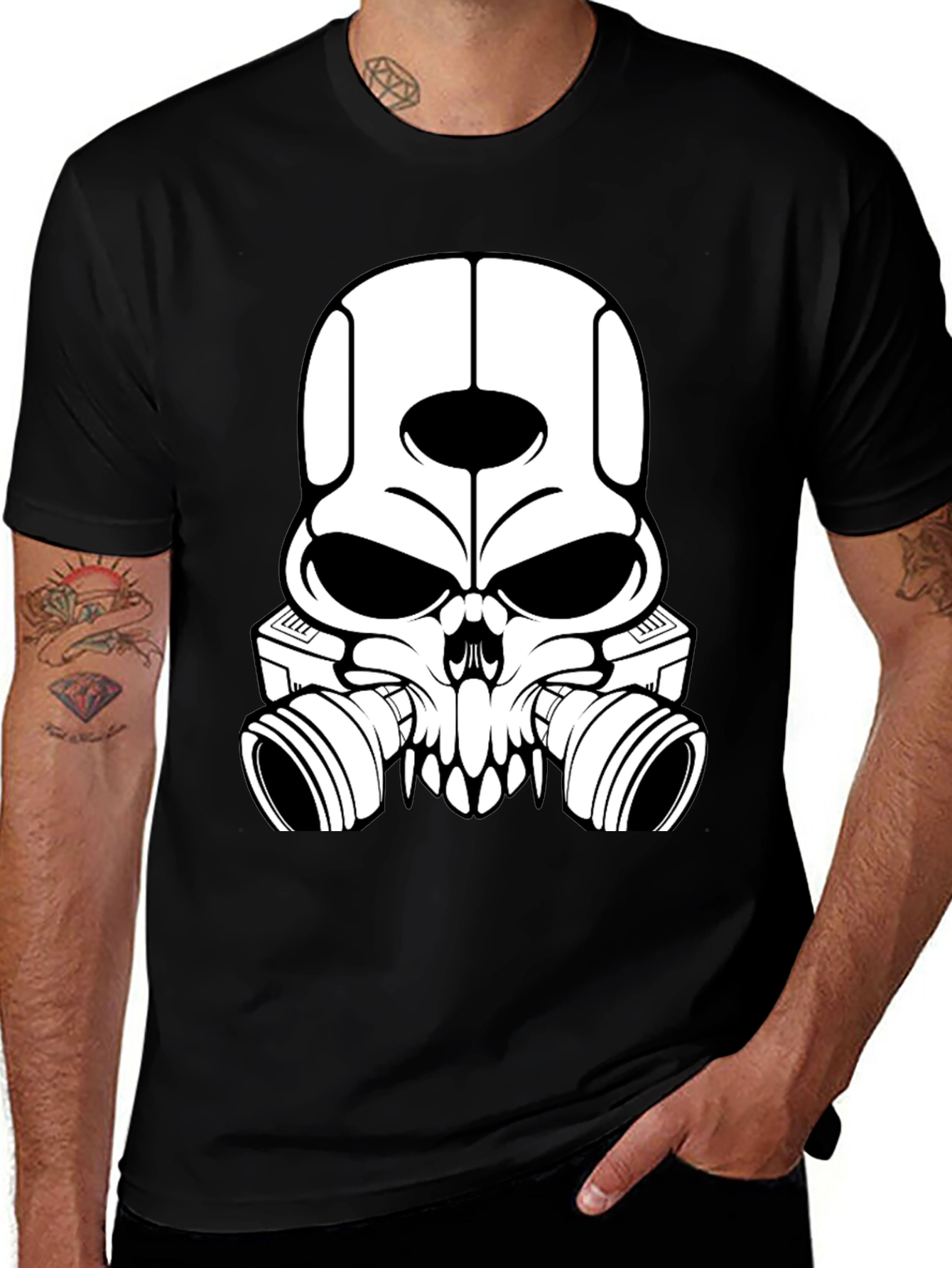 Variant 28 of Skull Gas Mask Graphic T-Shirt - Men's Black Tee