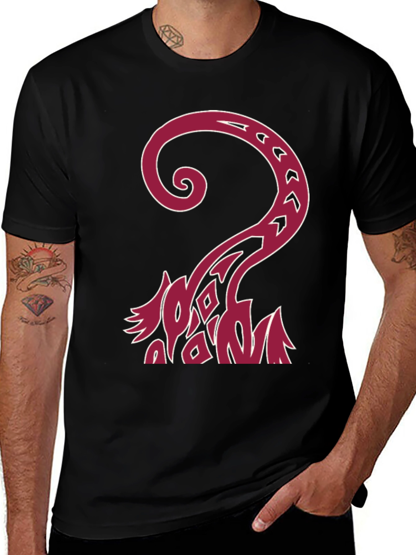 Variant 30 of Unique Graphic Tee - Burgundy Tentacle Design