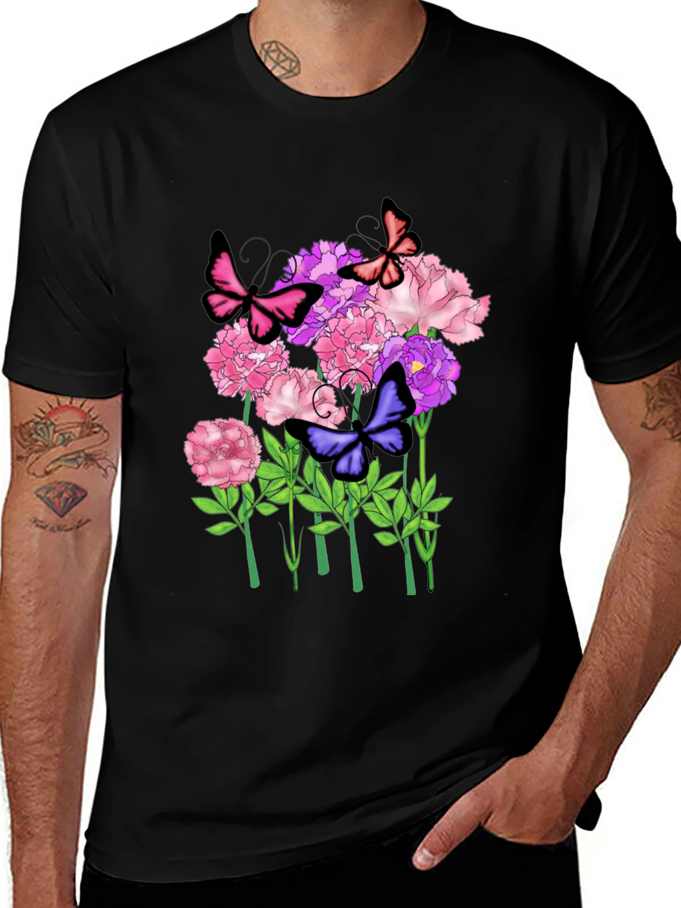 Variant 19 of Floral & Butterfly Graphic Tee - Black