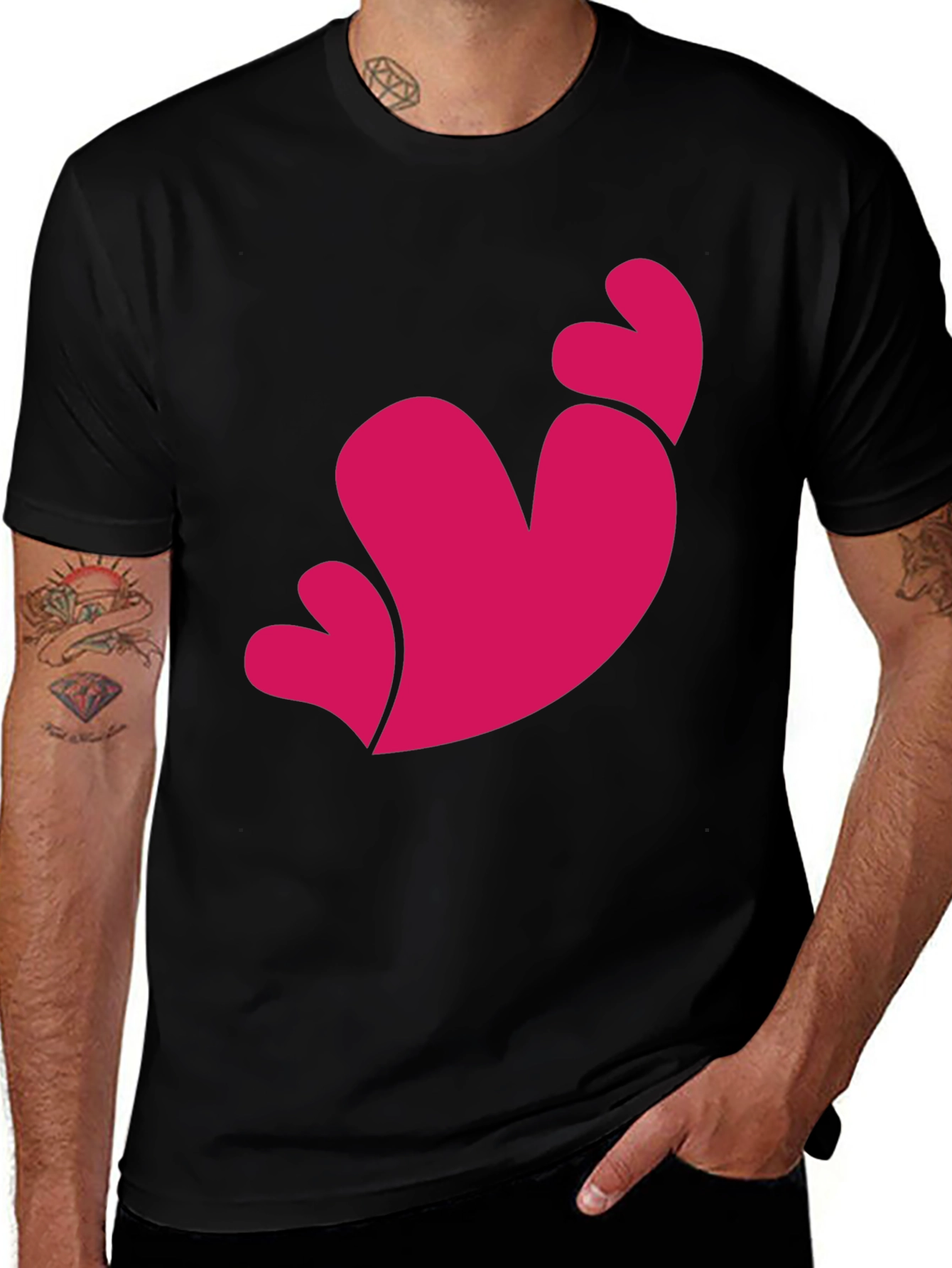 Variant 11 of Heart Trio Graphic Tee - Black Casual T-Shirt