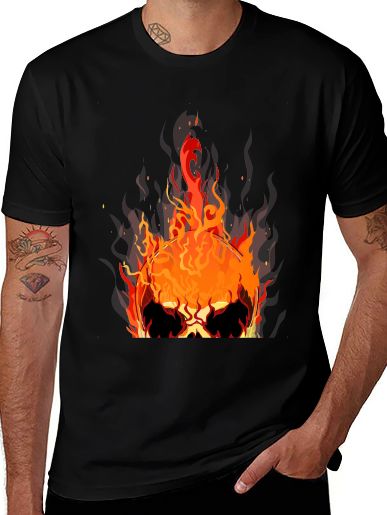 Variant 30 of Flaming Skull Graphic Tee - Men's Black T-Shirt