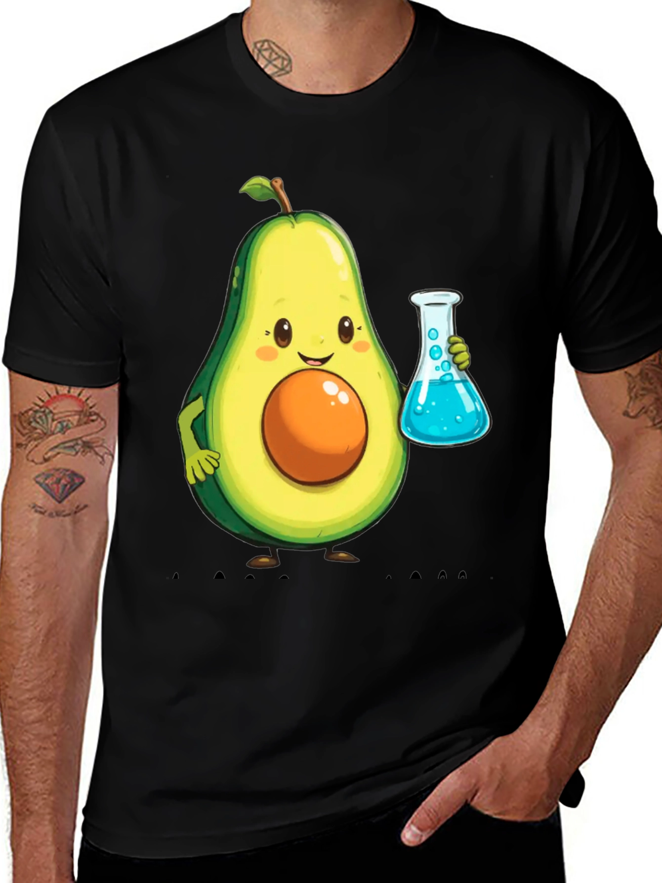 Variant 26 of Avocado Scientist Graphic T-Shirt - Black Cotton Tee