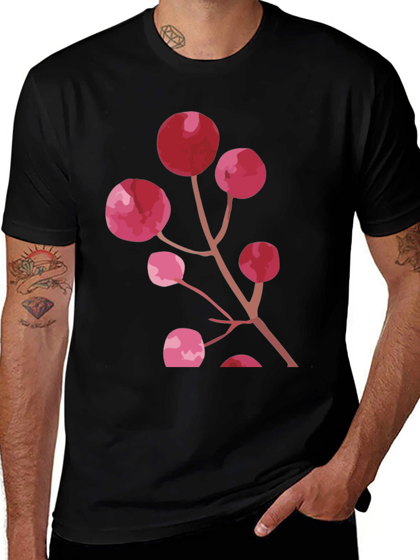 Variant 30 of Berries on Black Tee - Stylish Graphic Print Shirt