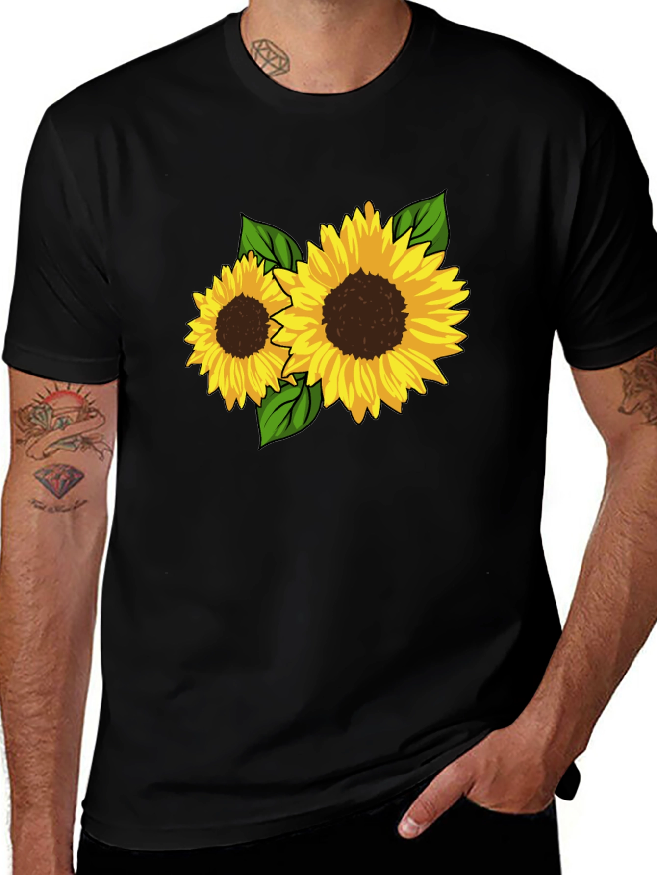 Variant 5 of Sunflower Graphic Tee - Black Cotton T-Shirt