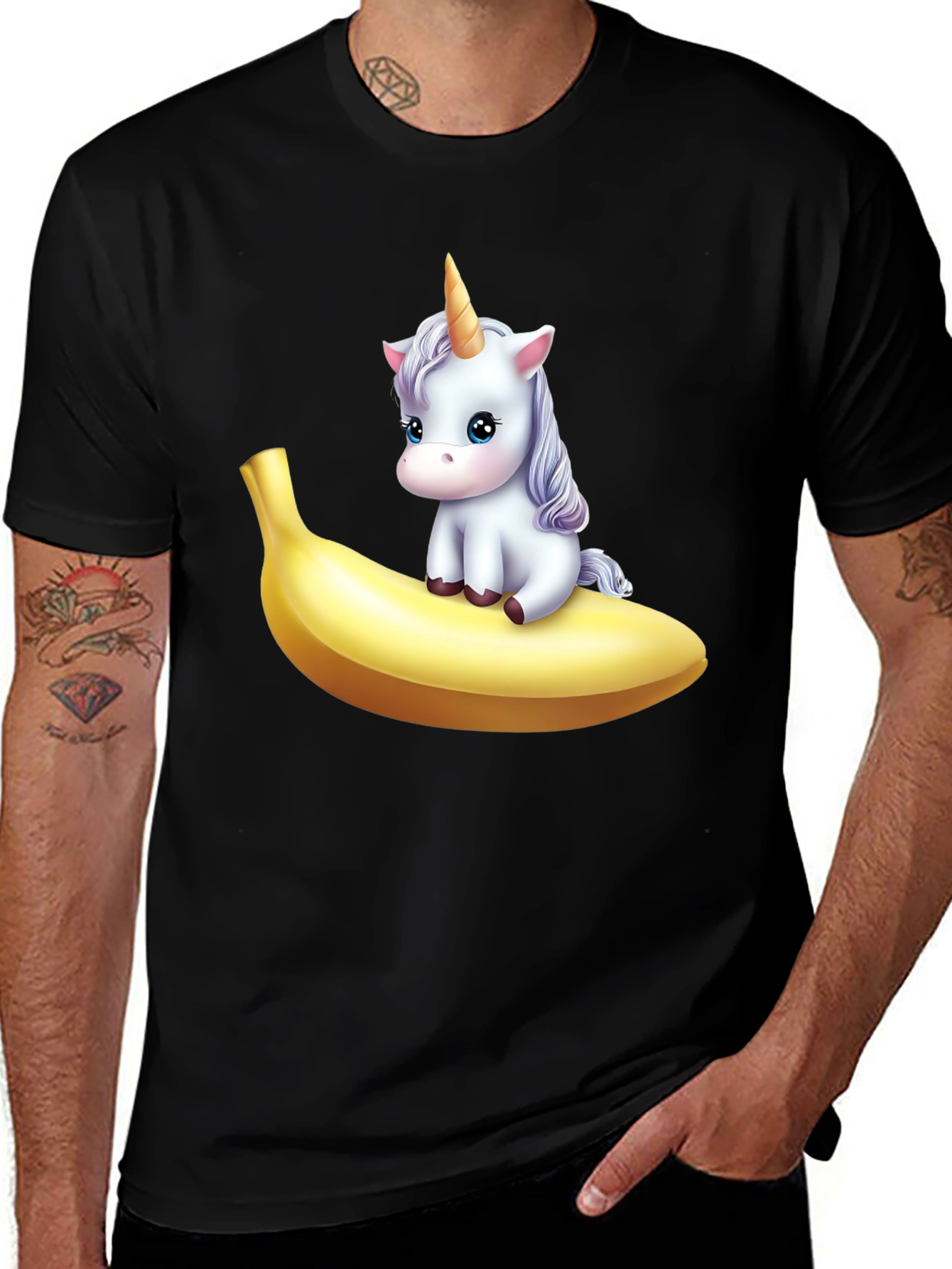 Variant 15 of Unicorn Riding Banana Graphic Tee - Fun & Unique!