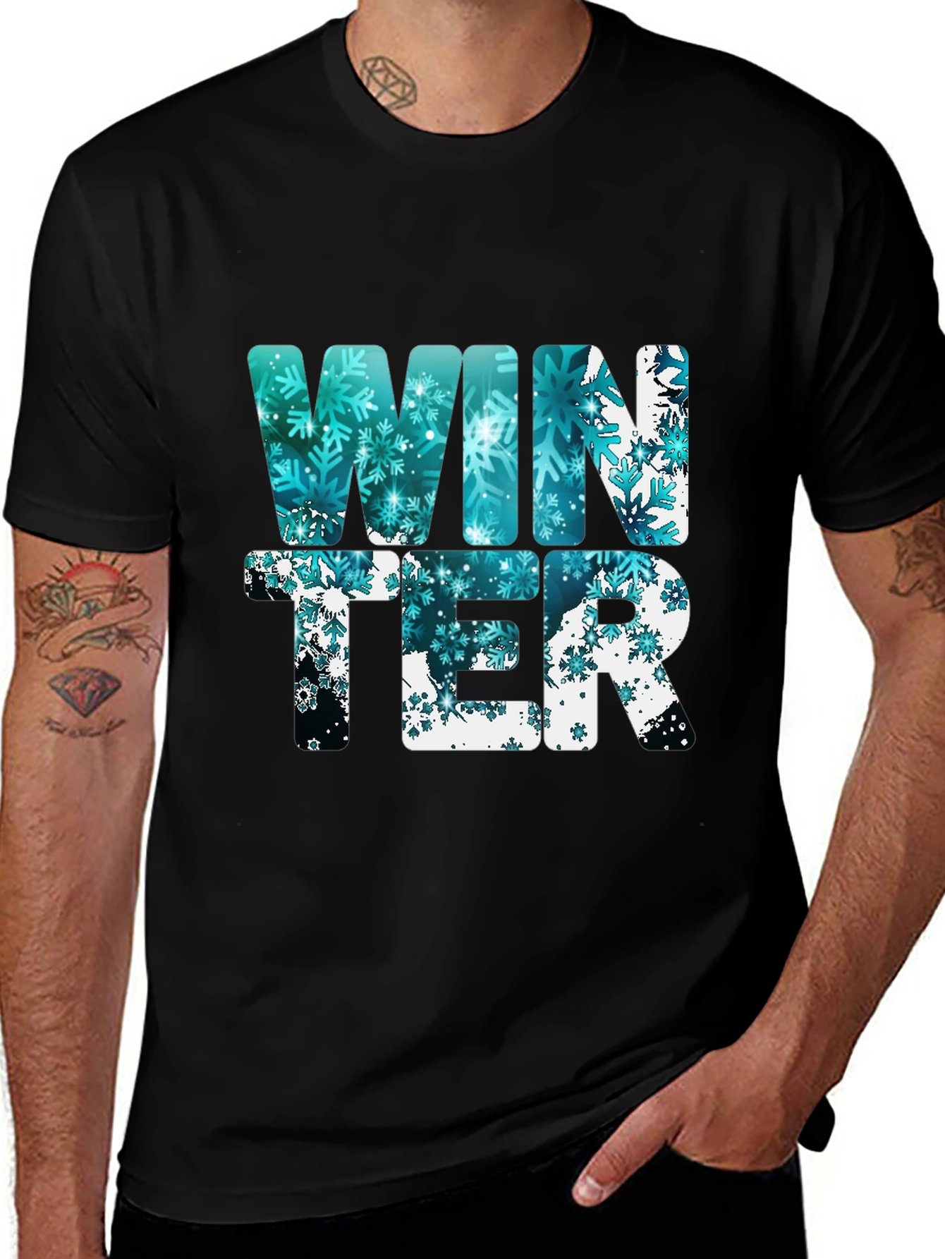Winter Snowflake Graphic Tee - Black