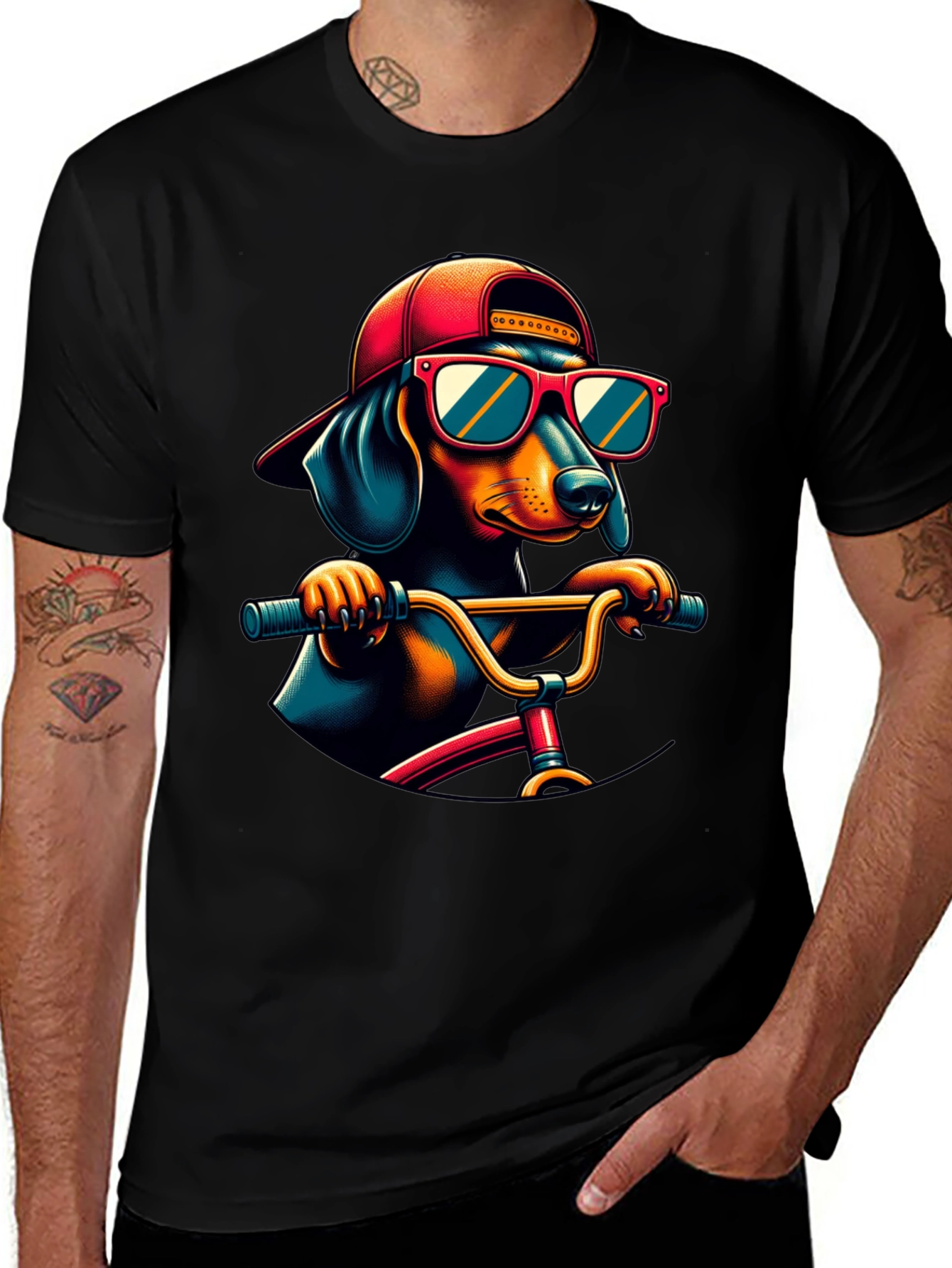 Cool Dachshund Dog on Bike T-Shirt