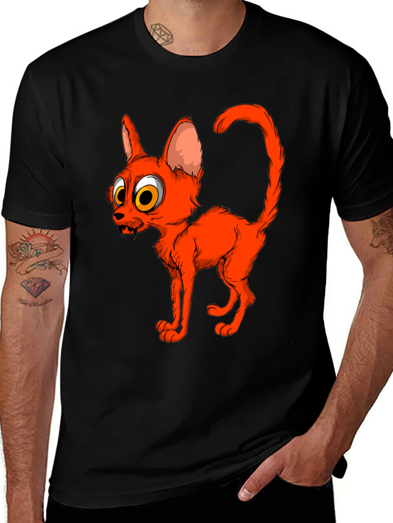 Variant 9 of Cartoon Cat Graphic Black T-Shirt