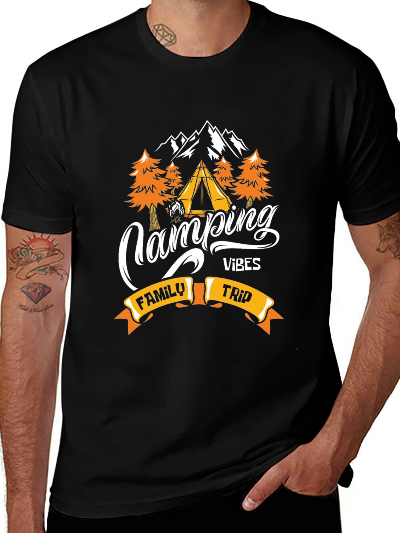 Black Camping Vibes Family Trip Graphic Tee main image