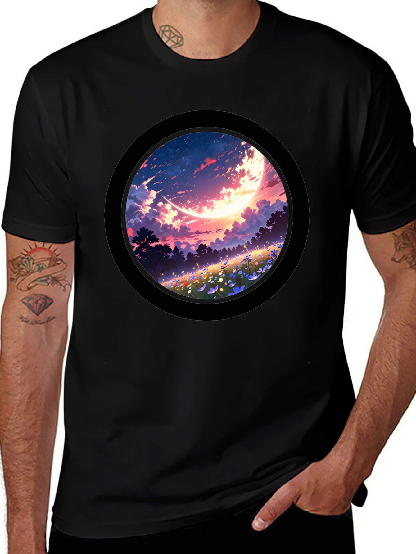Variant 8 of Anime Moonscape Graphic Black T-Shirt