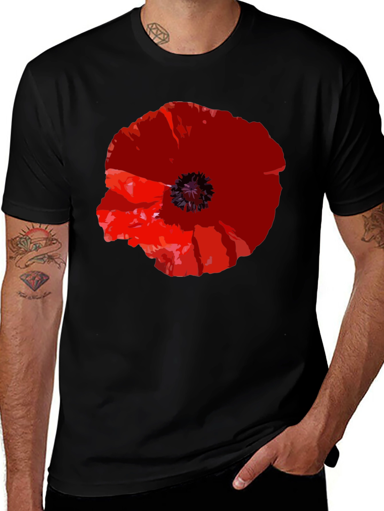 Variant 28 of Poppy Flower Graphic Print Black T-Shirt