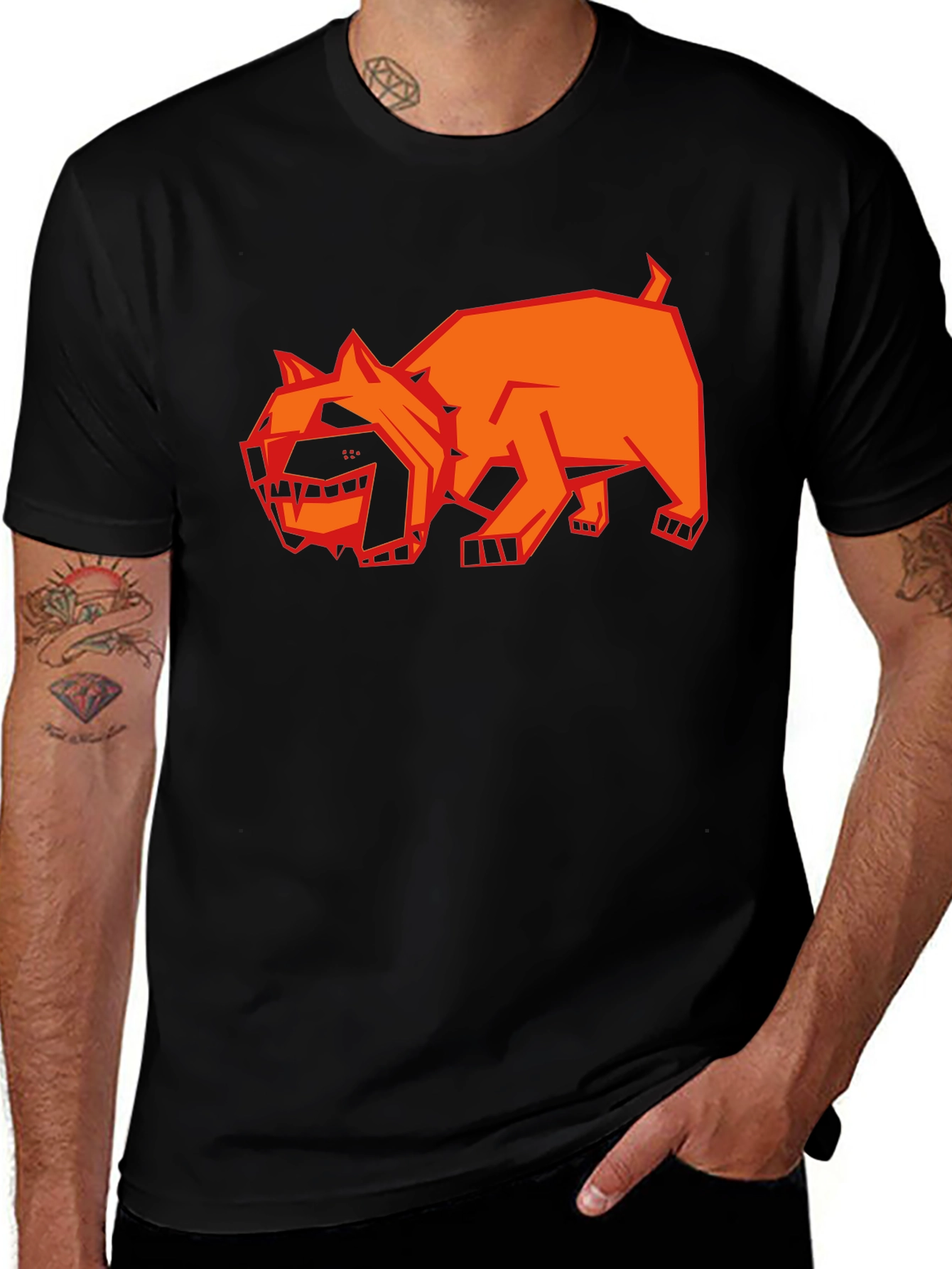 Variant 8 of Abstract Orange Dog Graphic Black T-Shirt